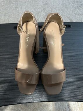 Madden Girl Nude Patent Block Heel Sandals